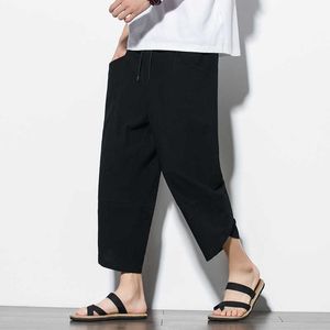 Herrbyxor 2023 män kinesisk stil bomullslinne harem korta byxor herr retro streetwear strand shorts manlig casual kalv-lenght byxor w0414