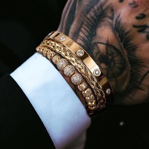 Charm armband 3st lyxiga mikroposen cz runda pärlor kungliga män rostfritt stål kristaller armband par handgjorda smycken gåva 230411