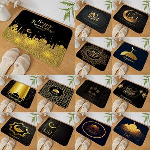 Carpet Moslem Golden Eid Mubarak AntiSlip Bath Muslim Ramadan Kareem Entrance Door Mat Rug Velvet Carpet Floor Mats Doormat Home Decor Z0411