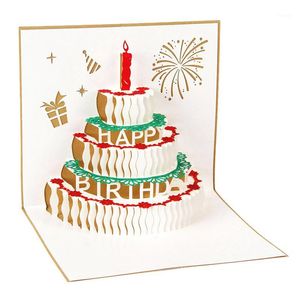 Cartões de felicitações Feliz Aniversário Post Cartão Presente 3D Made a laser Corte Bolo vintage com Envelope Gold1
