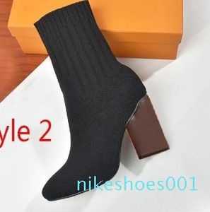 Осенне-зимние носки, сапоги на каблуке, модные сексуальные вязаные эластичные дизайнерские женские туфли с алфавитом, женские буквы, толстые высокие каблуки, большой размер 35-42 us3-us11 с b