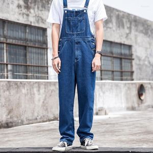 Pantaloni da uomo Jeans da uomo in stile Inghilterra S-6XL Blu Uomo Complessivo allentamento Salopette dritta Utensili siamesi Condole Belt