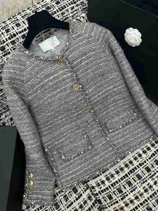 Kvinnors jackor designer 23 hösten ny chic mångsidig guldknapp stil slim rund nacke tweed coat 4b4t