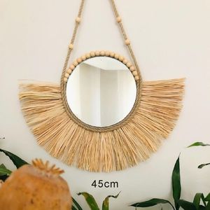 Wall Stickers Nordic Style INS Straw Rattan Wall Decor Round Rattan Wall Decoration mirror