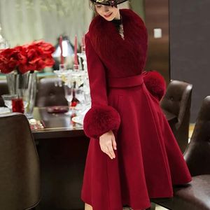 Women s Fur Faux Double sided Wool Coat Womens Autumn Winter Fashion Slim Woolen Jacket Women Large Size Long Over Knee Collar Outerwear 231110