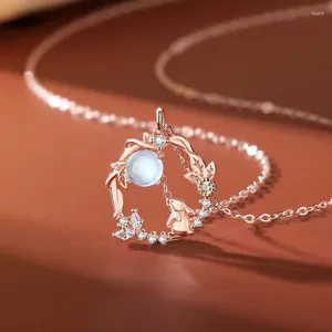 Hängen Fashion Chinese Style S925 Sterling Silver Chain Moonlight Stone Zircon Pendant Necklace For Women Party Girl Friend Gift