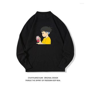 Erkek Sweaters Erkekler Giyim Kış Örgü Sweater Büyük Boy Twears Harajuku Sakilleri Anime Boy Graphics Noel ile Yün