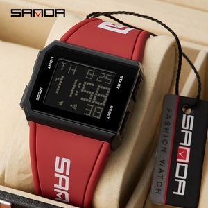 Wristwatches SANDA Brand Men's Digital Watch Chronograph Sport Electronic Bracelet 50M Waterproof Men Wristwatch Alarm Clock Mens Watches 230410