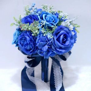 Fiori da sposa Rosa Seta Imitazione Fiore Puntelli Bouquet da sposa Sposa Blu reale