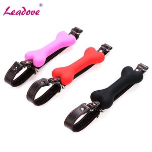 Adult Toys Cute Solid Leather Harness Mouth Silicone Dog Bone Ball Gag BDSM Plug Couples Flirting Sex Products For Women SP0015 230411