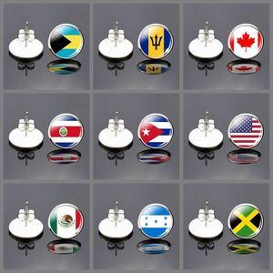 Ciondola Lampadario Moda Donna Orecchini bandiera nazionale placcato argento Canada America Messico Giamaica Bahamas Cuba Barbados Orecchini con cupola in vetro Z0411