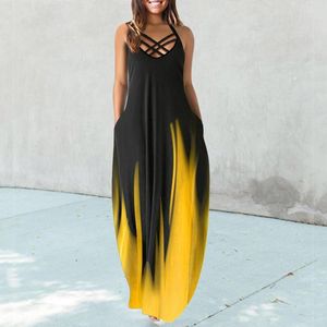 Casual Dresses Gradient Print Summer For Women 2023 O-Neck ärmlös bredband Cross Maxi Plus Size