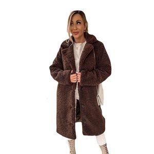 Misto lana da donna 1 pezzo Cappotto lungo spesso da donna Giacca in flanella in fibra acrilica Cappotto in peluche con risvolto termico Elegante tinta unita all'aperto invernale 231110