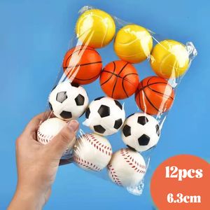 Sports Toys 12pcs 6.3cm Anti Stress Ball Relief futebol Basquete Basquete Tênis de beisebol Brinquedos de espuma de borracha de espuma macia para crianças 230410