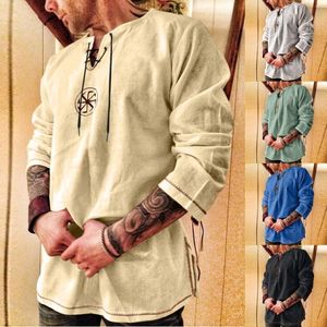 Men's T Shirts Long Sleeve Men Running Mens Fall And Winter Leisure Travel Cotton Linen Vintage Hoodless Drawstring Spandex Scrubs