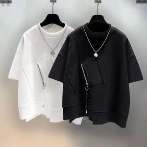 Men's T Shirts ARENS Short Sleeve T-shirt Men's Summer Tops Tees Harajuku Zip Fastener Loose Shirt Men Bottoming Top Clothes 2023