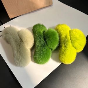 Klipsy do włosów barrettes klipsy do włosów Barrettes Śliczne zielone pluszowe pazur akrylowe spinki do włosów faux fur