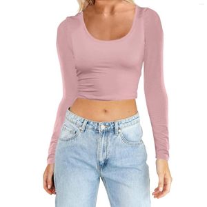 Women's T Shirts Women Fashion Lightweight Yoga Crop Tops Slim Fit Long Sleeve Workout Blouse Striped Womens Shirt