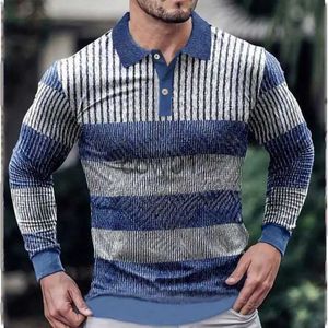 Męskie koszulki sprężyna i jesień męski pullover przycisk kołnierza Polo Stripe Geometryczne graficzny kontrast T-shirt koszulka polo Polo Tops J231111