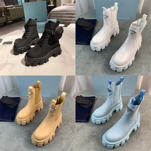 Botas Monolith Polish Bolsa Ankle Boot Preto Bege Branco Rosa Azul Escovado Couro Nylon Desert Mulheres Booties B0N3 #