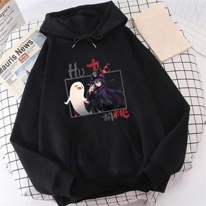 Harajuku Hoodie Aesthetic Men Streetwear Genshin Impact Pullover Hu Tao Ghost Elves Printed Oversized Sweatshirt Winter Women349F