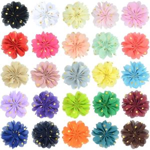 Accessoires pour cheveux, 12 pièces/lot, tissu en mousseline de soie à pois dorés cousus à la main, fleur 8cm, accessoires de bricolage, couvre-chef, chaussures, chapeaux, vêtements