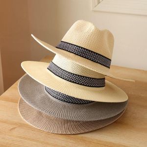 Berets Wide Brim Straw Hat Leisure Summer Cap Jazz Panama Fedora Fashion Travel Sun For Women Men Simple Style 2023