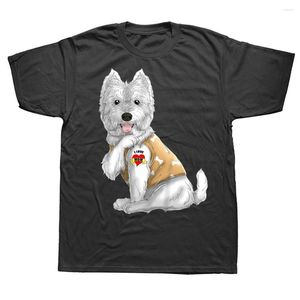 Magliette da uomo Westie I Love Mom Tattoo Dog Graphic Cotone Streetwear Manica corta Regali di compleanno T-shirt stile estivo Abbigliamento da uomo