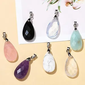 Pendanthalsband 10st Natural Crystal Stone Water Drop Opal Rose Lapis Quartz Jade Charms för smycken för modestil