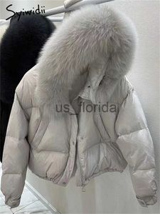 Erkekler Down Parkas Syiwidii ​​Kalın sıcak ördekler Kadınlar için Ceketler Kış 2023 Yeni Moda Katı Uzun Kollu Puf Ceket Ceketleri Bir Kaputlu J231111