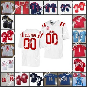 NCAA Custom costurou Ole Miss Rebels Jersey de futebol 10 John Rhys Plumlee Jerseys 16 MJ Daniels 73 Eli Acker 17 Jadon Jackson 37 Kyndrich Breedlove 86 JJ Henry Jerseys