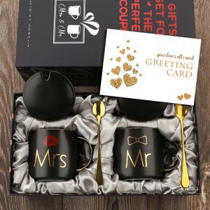 Muggar Mr och Mrs Coffee Cups Gift Set For Engagement Wedding Bridal Shower Bride Groom To Be Lyweds Par Black Ceramic 230411