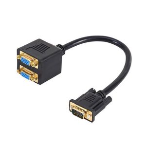 Freeshipping Male to Female VGA to Dual 2 VGA Converter Adapter Splitter Y Video Cable for Computer Monitor Vadsk