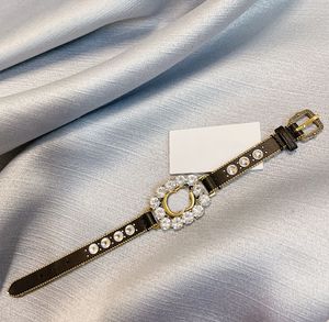 Pulseira de cinto de diamante com brilho para homens, mulheres, pulseira de designer, pulseira de luxo com letra G, pulseira de relógio de couro, bijoux, acessórios de designer
