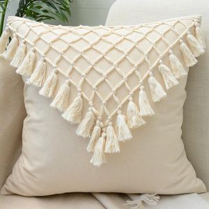 Pillow Boho Beige Linen Cover With Tassel Solid Throw Covers 45x45cm Home Decorative For Sofa Decor 2023 Accessories