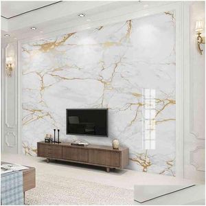 Wallpapers Custom Any Size Mural Modern White Marble Wallpaper Golden Line Wall Painting Living Room Tv Sofa Bedroom Home Decor Pape Dh9Ou