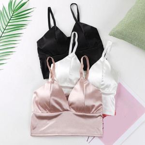 Camisoles & Tanks Sleeveless Underwear V-Neck Cropped With Chest Padded Sexy Camisole Women's Tube Top Satin Crop Tops Silk Bra