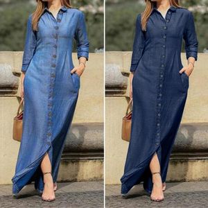 Casual Dresses All-Match Youthful Pure Color Single Breasted Denim Dress Ladies Clothing