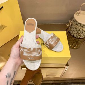 Slides Designer Mulheres sandálias com fãs F 2023 Summer feminino pano casual chinelos lisos lisos com holandagem