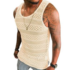 Men s Tank Tops Top Hollow Breathable Vest Summer See Through Crewneck Sleeveless Muscle Sexy Mesh Shirts 220410