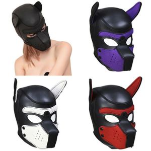 Newest Soft Dog Hooded Mask Full Over Head Latex Realistic With Ears Cosplay Mask Party298U
