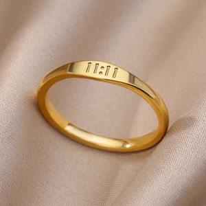 Band Rings 11 Angel Number Rings for Women Gold Plated Lucky Stainless Steel Ring Vintage Wedding Aesthetic Jewerly Gift anillos mujer P230411