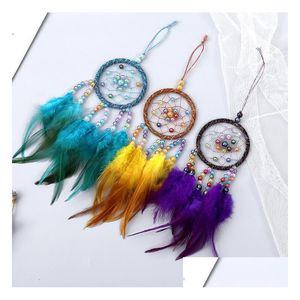 Manual Dream Catchers Wind Chime Accessories Feather Bead Bells Dreamcatcher Home Decoration Hanging Pendant Thanksgiving Christmas GI DHSB4