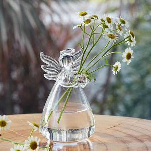 Vases Clear Glass Angel Shape Flower Vase Cute Glass Hanging Vase Floral Plant Pots Terrarium Container Office Home Wedding Decor P230411