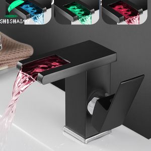 Bathroom Sink Faucets Hydropower LED Waterfall Faucet Basin Mixer Deck Mounted Solid Brass Water Power Tap Luminous Washbasin 230411