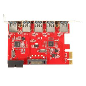 Kart Pci-Express 5 bağlantı noktası PCI-E USB 30 Hub 20 Pin 15pin SATA Adaptörü Kırmızı Dolun
