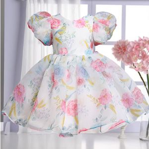 Girls Dresses Elegant Flower Puff Sleeve For Weddings Kids Formal Birthday Party Fairy Princess Cloth Children Tulle Vestidos 230410