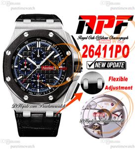 APF 44mm 26411po A3126 Automatisk kronograf Mens Watch Ceramic Bezel Black Dial Stick Leahter Rand Exklusiv teknik Superversion Puretimewatch A1