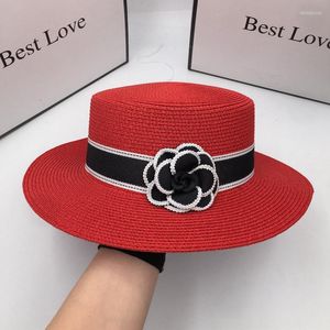Geniş Memul Şapkalar Yaz Fransız Hepburn Kırmızı Düz ​​Kadınların Çenar Şapkası Güneş Çiçeği Geniş Keş Kazan Tidewide