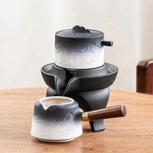 Teaware Set 9 PCS Set Stone Mill Automatic Tea Chinese Ceramic Retro Creativity Cup TEAPOT Green Gift